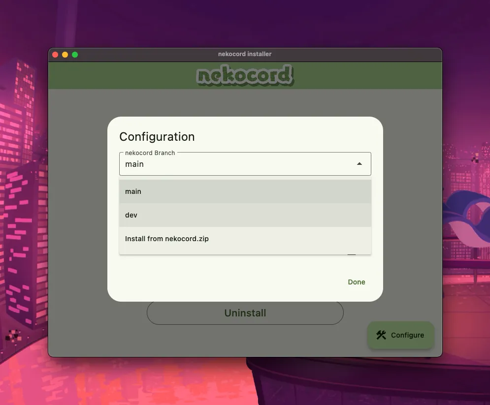 Installer configure branch