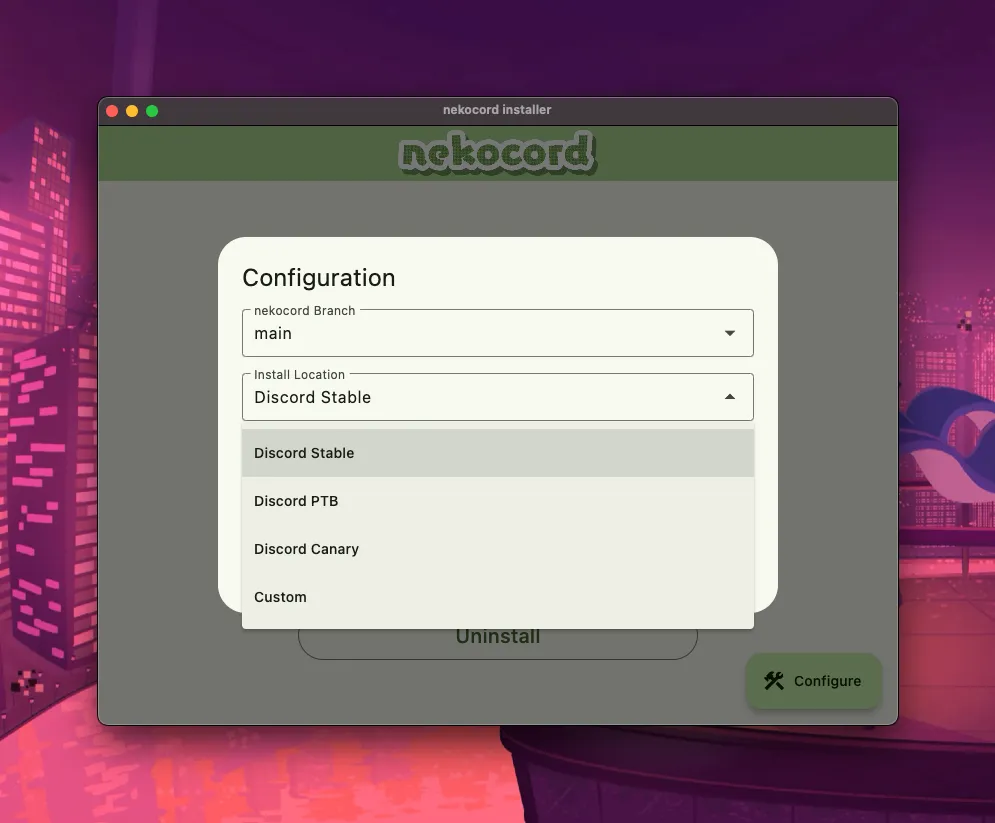 Installer configure discord